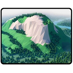 Green And White Polygonal Mountain Two Sides Fleece Blanket (medium) by Cendanart