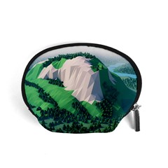 Green And White Polygonal Mountain Accessory Pouch (small) by Cendanart