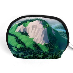 Green And White Polygonal Mountain Accessory Pouch (medium) by Cendanart