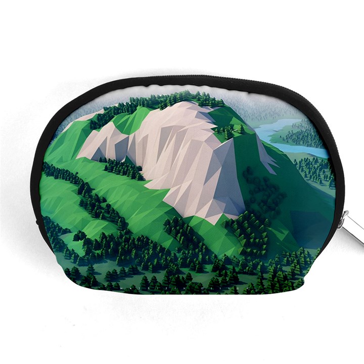 Green And White Polygonal Mountain Accessory Pouch (Medium)