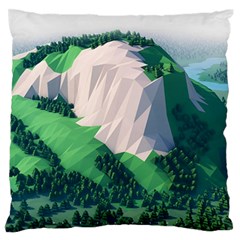 Green And White Polygonal Mountain Large Premium Plush Fleece Cushion Case (two Sides) by Cendanart