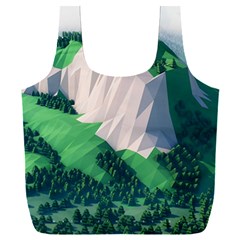 Green And White Polygonal Mountain Full Print Recycle Bag (xxl) by Cendanart