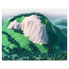 Green And White Polygonal Mountain Premium Plush Fleece Blanket (medium) by Cendanart