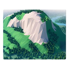 Green And White Polygonal Mountain Premium Plush Fleece Blanket (large) by Cendanart