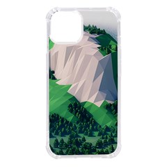 Green And White Polygonal Mountain Iphone 14 Tpu Uv Print Case by Cendanart