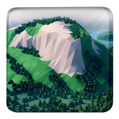 Green And White Polygonal Mountain Square Glass Fridge Magnet (4 Pack)