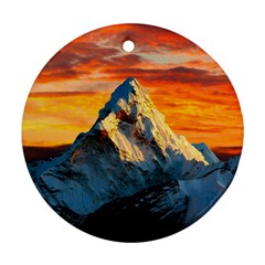 Snow Capped Mountain Himalayas Clouds Landscape Nature Ornament (round) by Cendanart