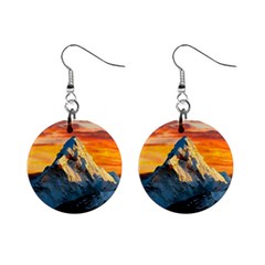 Snow Capped Mountain Himalayas Clouds Landscape Nature Mini Button Earrings by Cendanart