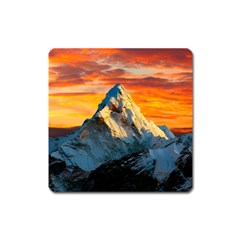 Snow Capped Mountain Himalayas Clouds Landscape Nature Square Magnet by Cendanart