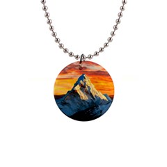 Snow Capped Mountain Himalayas Clouds Landscape Nature 1  Button Necklace by Cendanart