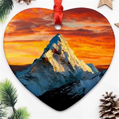 Snow Capped Mountain Himalayas Clouds Landscape Nature Heart Ornament (two Sides)