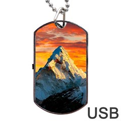 Snow Capped Mountain Himalayas Clouds Landscape Nature Dog Tag Usb Flash (one Side) by Cendanart