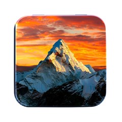 Snow Capped Mountain Himalayas Clouds Landscape Nature Square Metal Box (black) by Cendanart