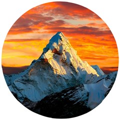 Snow Capped Mountain Himalayas Clouds Landscape Nature Wooden Puzzle Round by Cendanart