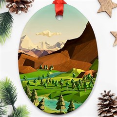 River Between Green Forest With Brown Mountain Ornament (oval) by Cendanart