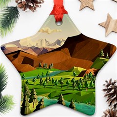 River Between Green Forest With Brown Mountain Ornament (star) by Cendanart