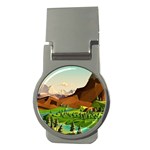 River Between Green Forest With Brown Mountain Money Clips (Round)  Front