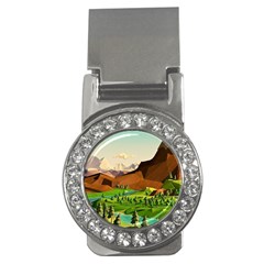 River Between Green Forest With Brown Mountain Money Clips (cz)  by Cendanart