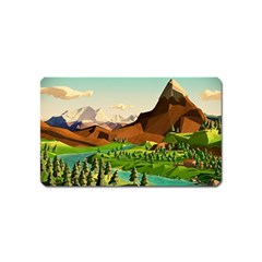 River Between Green Forest With Brown Mountain Magnet (name Card) by Cendanart