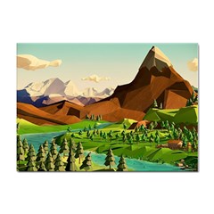 River Between Green Forest With Brown Mountain Sticker A4 (100 Pack) by Cendanart