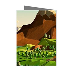 River Between Green Forest With Brown Mountain Mini Greeting Cards (pkg Of 8) by Cendanart