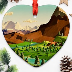 River Between Green Forest With Brown Mountain Heart Ornament (two Sides) by Cendanart