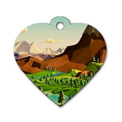 River Between Green Forest With Brown Mountain Dog Tag Heart (two Sides) by Cendanart