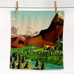 River Between Green Forest With Brown Mountain Face Towel by Cendanart