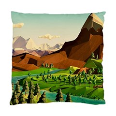 River Between Green Forest With Brown Mountain Standard Cushion Case (one Side) by Cendanart