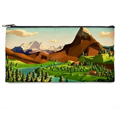 River Between Green Forest With Brown Mountain Pencil Case by Cendanart