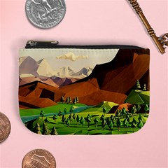 River Between Green Forest With Brown Mountain Mini Coin Purse by Cendanart