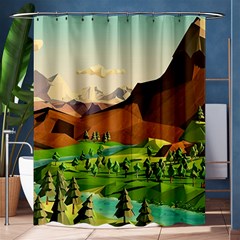 River Between Green Forest With Brown Mountain Shower Curtain 60  X 72  (medium)  by Cendanart