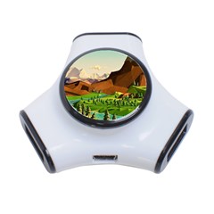 River Between Green Forest With Brown Mountain 3-port Usb Hub by Cendanart