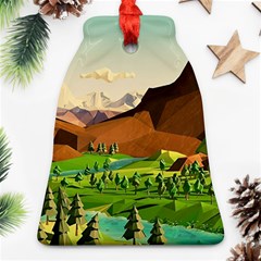 River Between Green Forest With Brown Mountain Bell Ornament (two Sides) by Cendanart