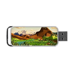 River Between Green Forest With Brown Mountain Portable Usb Flash (two Sides) by Cendanart