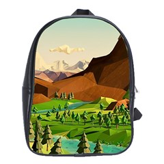 River Between Green Forest With Brown Mountain School Bag (xl) by Cendanart