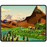 River Between Green Forest With Brown Mountain Two Sides Fleece Blanket (Medium) 58.8 x47.4  Blanket Front