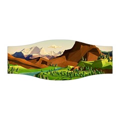 River Between Green Forest With Brown Mountain Stretchable Headband by Cendanart