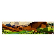 River Between Green Forest With Brown Mountain Banner And Sign 4  X 1  by Cendanart