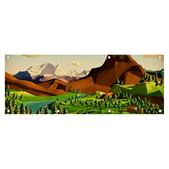 River Between Green Forest With Brown Mountain Banner And Sign 8  X 3  by Cendanart