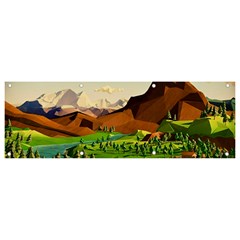 River Between Green Forest With Brown Mountain Banner And Sign 9  X 3  by Cendanart