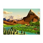 River Between Green Forest With Brown Mountain Crystal Sticker (A4) Front