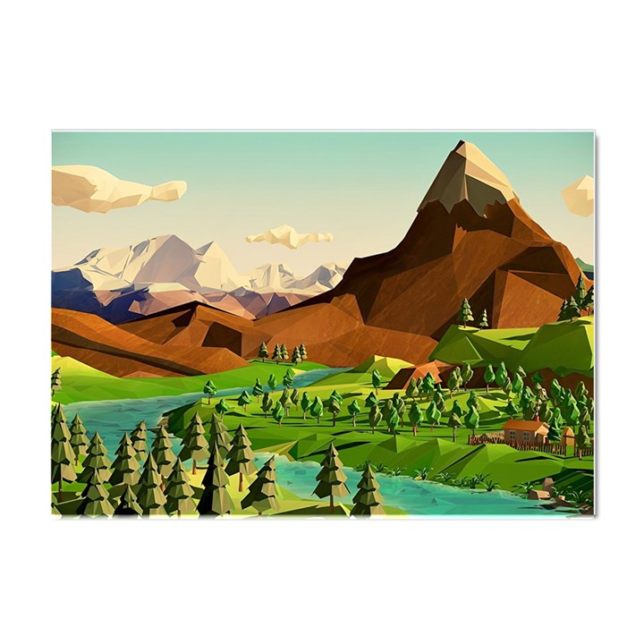 River Between Green Forest With Brown Mountain Crystal Sticker (A4)