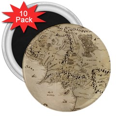 Retro Vintage Gray Map Middle Earth 3  Magnets (10 Pack)  by Cendanart