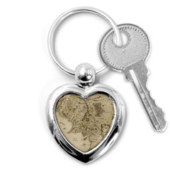 Retro Vintage Gray Map Middle Earth Key Chain (heart) by Cendanart