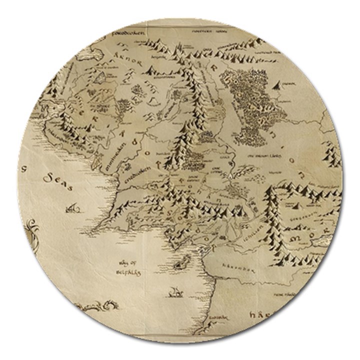 Retro Vintage Gray Map Middle Earth Magnet 5  (Round)