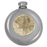 Retro Vintage Gray Map Middle Earth Round Hip Flask (5 oz) Front