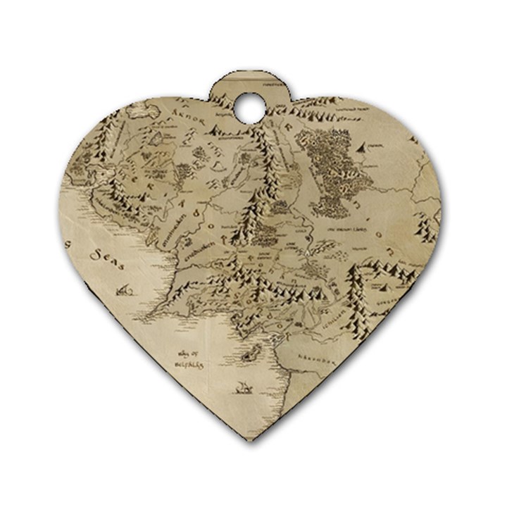 Retro Vintage Gray Map Middle Earth Dog Tag Heart (Two Sides)