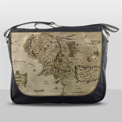 Retro Vintage Gray Map Middle Earth Messenger Bag by Cendanart