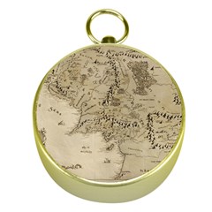 Retro Vintage Gray Map Middle Earth Gold Compasses by Cendanart